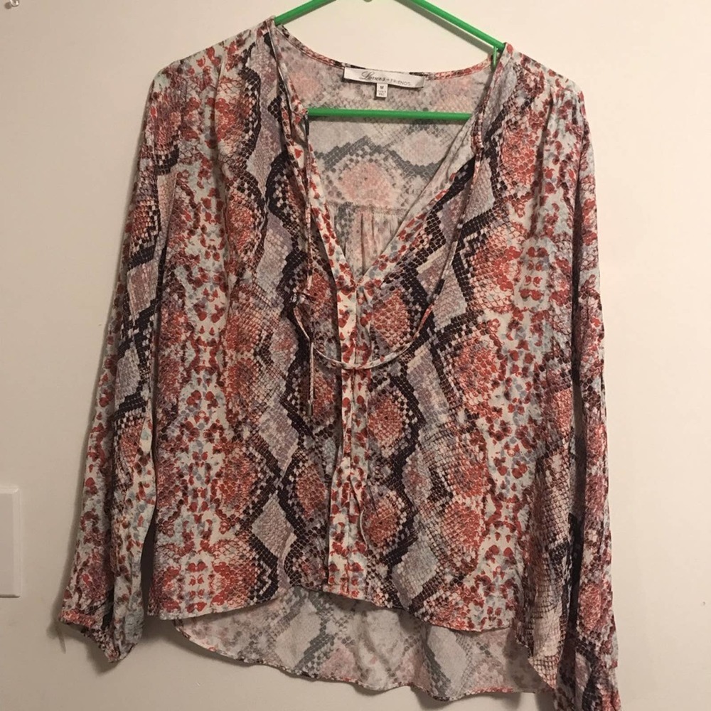 Lovers + Friends Pink Snakeskin Print V-Neck Popover Top M